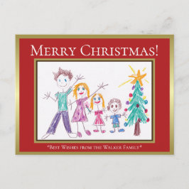 Cartão Postal De Festividades Adicione a Arte de Natal da Família do Seu Filho