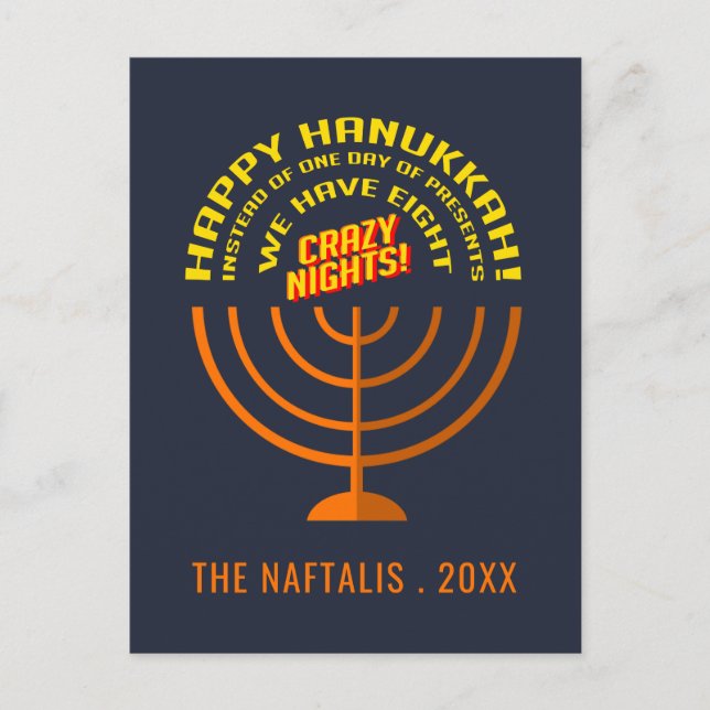 Cartão Postal De Festividades Adicione Seu Nome Feliz Saudações Hanukkah (Frente)