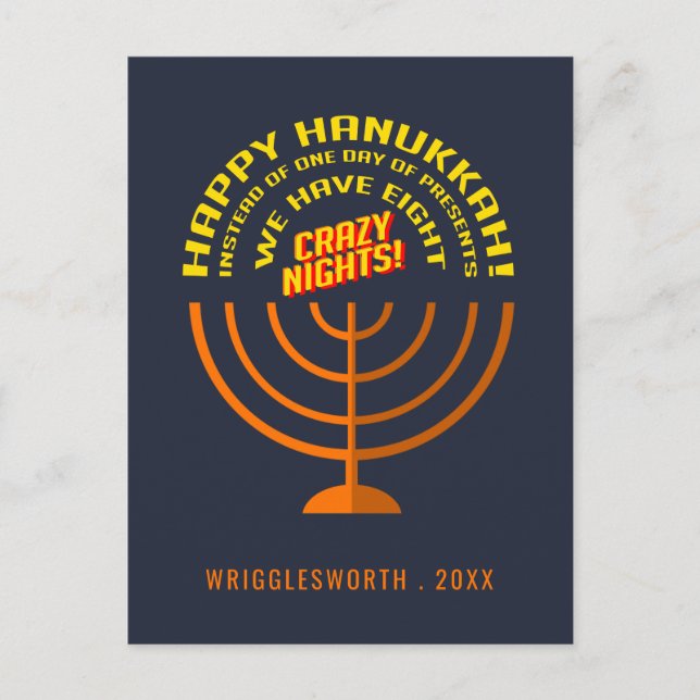 Cartão Postal De Festividades Adicione Seu Nome Feliz Saudações Hanukkah (Frente)