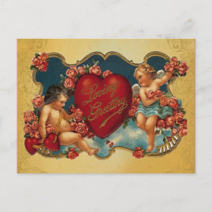 Cartão Postal De Festividades Adora Saudação ao Namorados Cupido Vintage