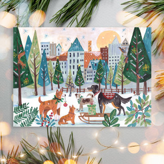 Cartão Postal De Festividades Adorable Dogs Pet Dog Lover Christmas City Park