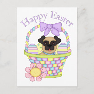 Cartão Postal De Festividades Adorable Easter Basket Pugs Tees and Gifts