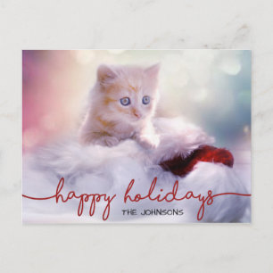 Cartão Postal De Festividades Adorável Ginger Kitten Cat Papai Noel Natal