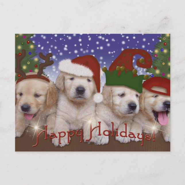 Cartão Postal De Festividades Adorável Natal Labrador Puppies! (Frente)