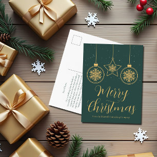 Cartão Postal De Festividades Adornos Verdes Elegantes de Ouro Empresa Personali