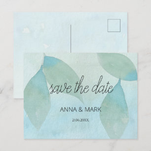 Cartão Postal De Festividades Água Transparente em Aquarela Azul Verde Oceano