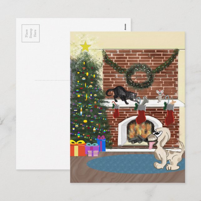 Cartão Postal De Festividades Aguardando Cartão-Postal de Papais noeis (Frente/Verso)