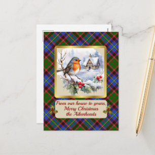 Cartão Postal De Festividades Aikenhead Crest & Tartan w/Robin Personalizado