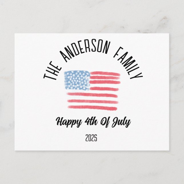 Cartão Postal De Festividades Airpush American Flag Personated Family Name (Frente)
