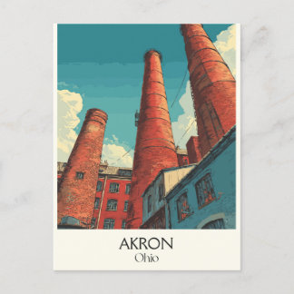 Cartão Postal De Festividades Akron Ohio Poster de viagens Vintage City Skyline