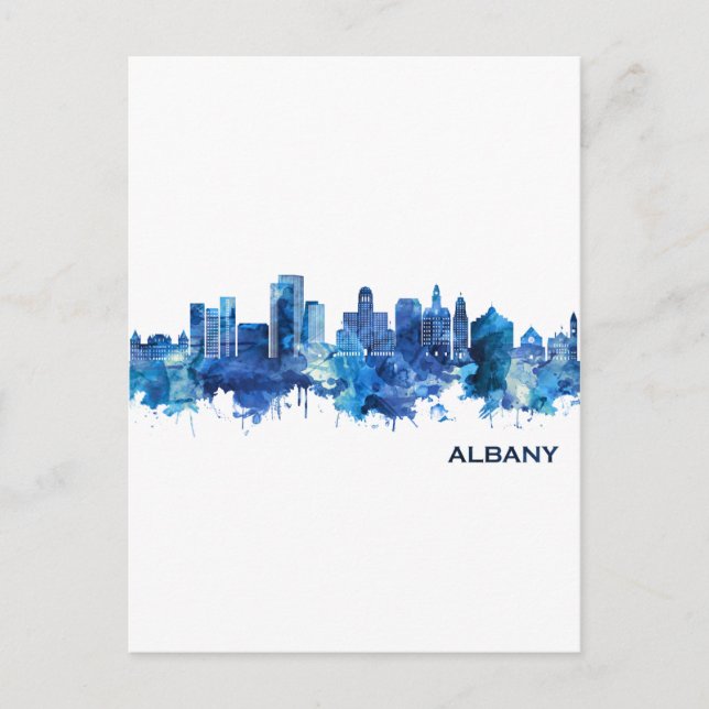 Cartão Postal De Festividades Albany New York Skyline Blue (Frente)