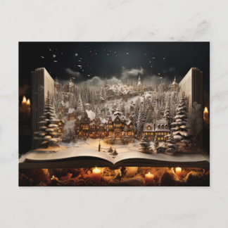 Cartão Postal De Festividades Aldeia das Montanhas do Livro de Natal Candlelit