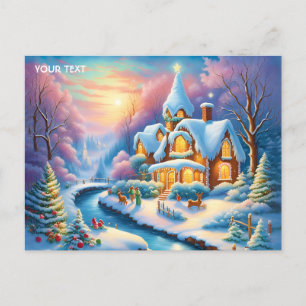Cartão Postal De Festividades Aldeia de Fairytales de Natal Fácil e Viva