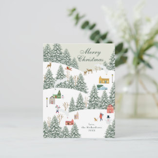 Cartão Postal De Festividades Aldeia de Natal Não Foto Verde