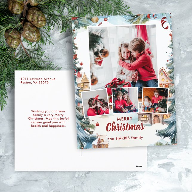 Cartão Postal De Festividades Aldeia de Neve Festiva de inverno, Quatro Fotos (Criador carregado)