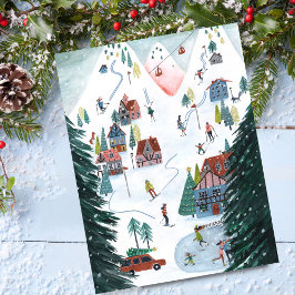 Cartão Postal De Festividades Aldeia de patinação nórdica fofa Natal
