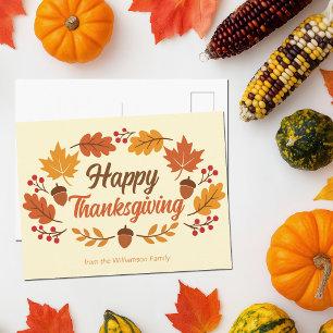 Cartão Postal De Festividades Alegre Coroa de Folhas de Ação de Graças Personali