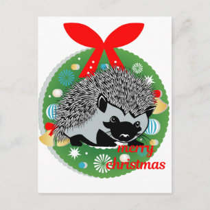 Cartão Postal De Festividades alegre ouriço de natal