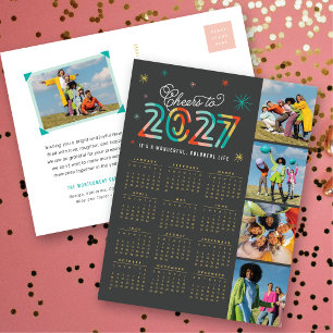 Cartão Postal De Festividades Alegres Cores para o Calendário de 2027 Ano Novo 4