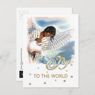 Cartão Postal De Festividades Alegria ao Mundo. Afro-Americano Angel Christmas