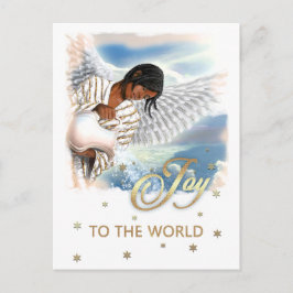 Cartão Postal De Festividades Alegria ao Mundo. Afro-Americano Angel Christmas