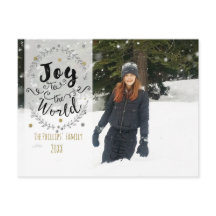 Alegria ao Mundo Foto de Férias em Prata e Dourado