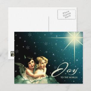 Cartão Postal De Festividades Alegria ao Mundo. Vintage Little Christmas Angels