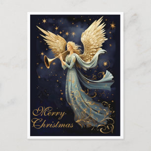 Cartão Postal De Festividades Alegria Celestial no Natal do Anjo Azul