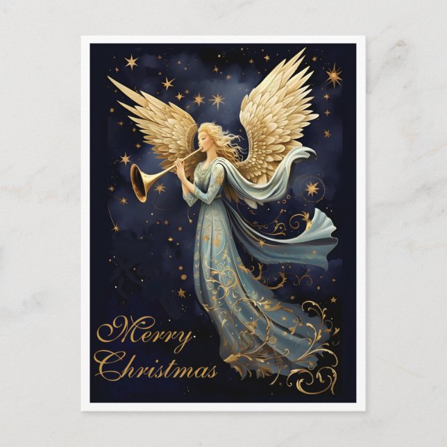 Cartão Postal De Festividades Alegria Celestial no Natal do Anjo Azul (Frente)