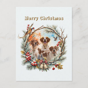 Cartão Postal De Festividades  Alegria de Natal com um Brittany Spaniel