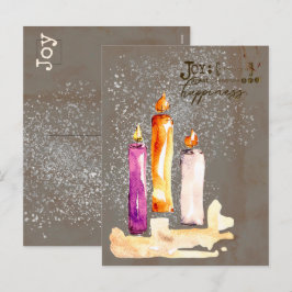 Cartão Postal De Festividades Alegria! Trio de Velas Aquarela Brilho