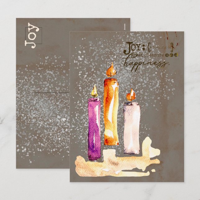 Cartão Postal De Festividades Alegria! Trío de Velas Aquarela Brilho (Frente/Verso)