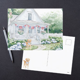 Cartão Postal De Festividades Algodão Patriótico da Americana de Aquarela