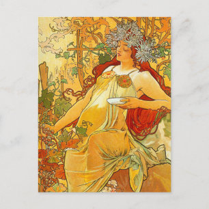 Cartão Postal De Festividades Alphonse Mucha Art Nouveau Autumn