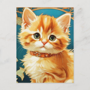 Cartão Postal De Festividades Alphonse Mucha Art Nouveau Cat