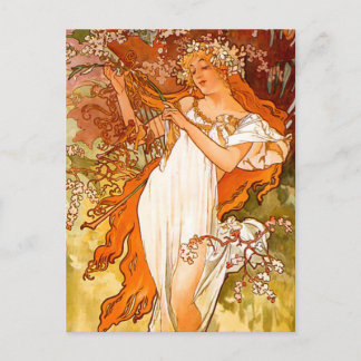 Cartão Postal De Festividades Alphonse Mucha Primavera