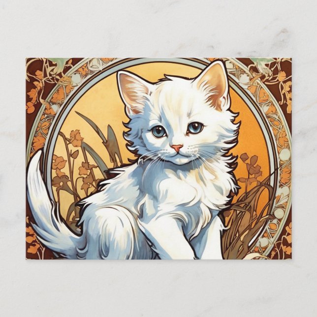 Cartão Postal De Festividades Alphonse Mucha Style Cat (Frente)