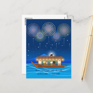 Cartão Postal De Festividades Aluguer de gatos em fogos de artifício a bordo de 