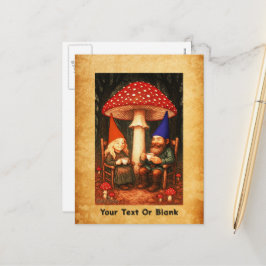 Cartão Postal De Festividades Amanita Mushroom e Gnomos