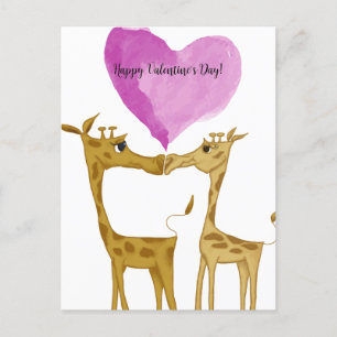 Cartão Postal De Festividades Amantes Adoráveis da Girafa