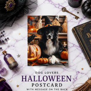 Cartão Postal De Festividades Amantes de cães bruxa preta de Halloween