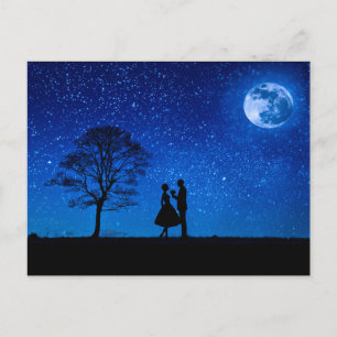 Cartão Postal De Festividades Amantes sob lua de cheio