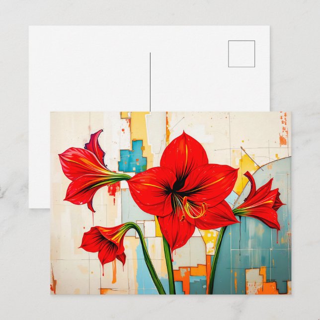 Cartão Postal De Festividades Amaryllis vibrante no estilo Abstrato moderno (Frente/Verso)