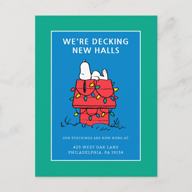 Cartão Postal De Festividades Amendoins | Casa do Snoopy com Luzes (Frente)