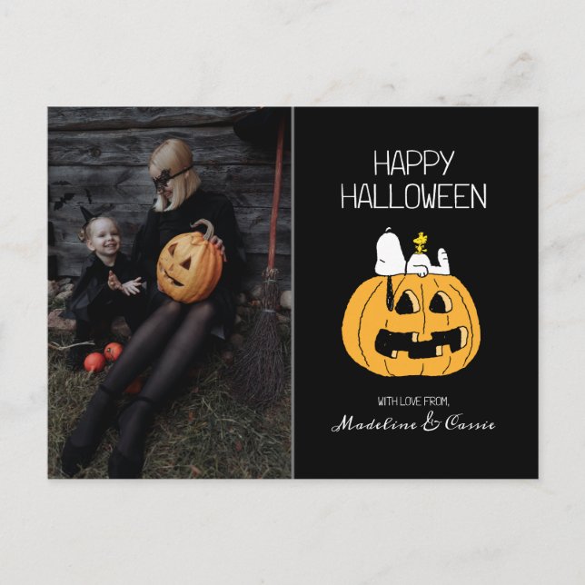 Cartão Postal De Festividades Amendoins | Feliz Halloween Snoopy & Jack O' Lante (Frente)