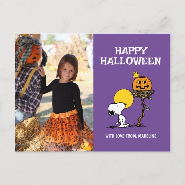 Cartão Postal De Festividades Amendoins | Feliz Halloween Snoopy & Woodstock (Frente)
