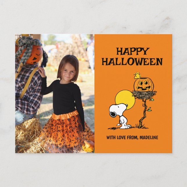 Cartão Postal De Festividades Amendoins | Feliz Halloween Snoopy & Woodstock (Frente)
