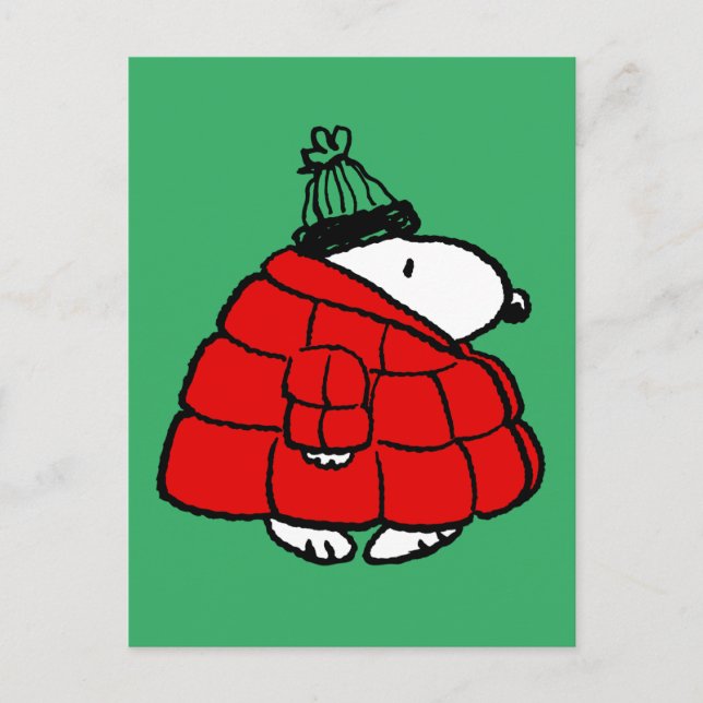 Cartão Postal De Festividades Amendoins | Jaqueta Snoopy Red Puffer (Frente)