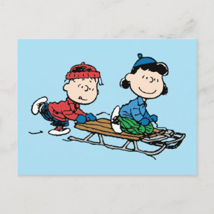 Cartão Postal De Festividades Amendoins Linus & Lucy Sled Riding