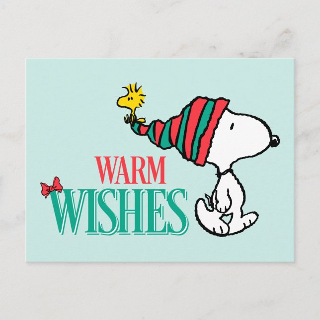Cartão Postal De Festividades Amendoins | Snoopy & Woodstock Warm Wish (Frente)